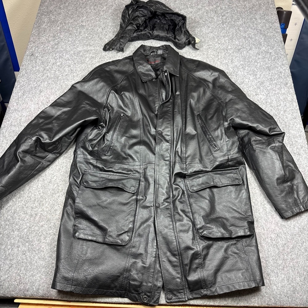 Vintage Phase Two 2 Leather Jacket Black Size‎ XLT Removable Lining and Hood